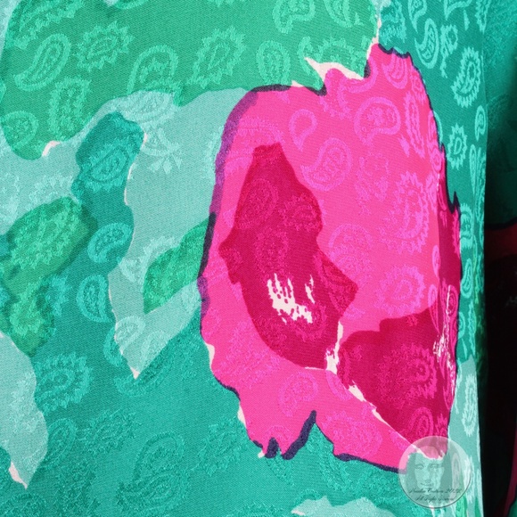 Flora Kung Blouse and Skirt 2pc Set Silk Abstract Floral Print Vintage 80s Sz 8 - Picture 4 of 10